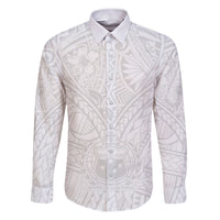 Samoa Lotu Tamaiti Family Matching Puletasi Dress and Hawaiian Shirt Polynesian White Sunday Simple LT9 Dad's Shirt - Long Sleeve White - Polynesian Pride