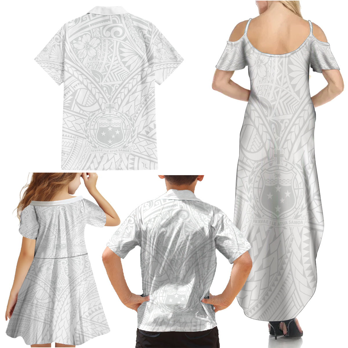 Samoa Lotu Tamaiti Family Matching Summer Maxi Dress and Hawaiian Shirt Polynesian White Sunday Simple LT9 - Polynesian Pride