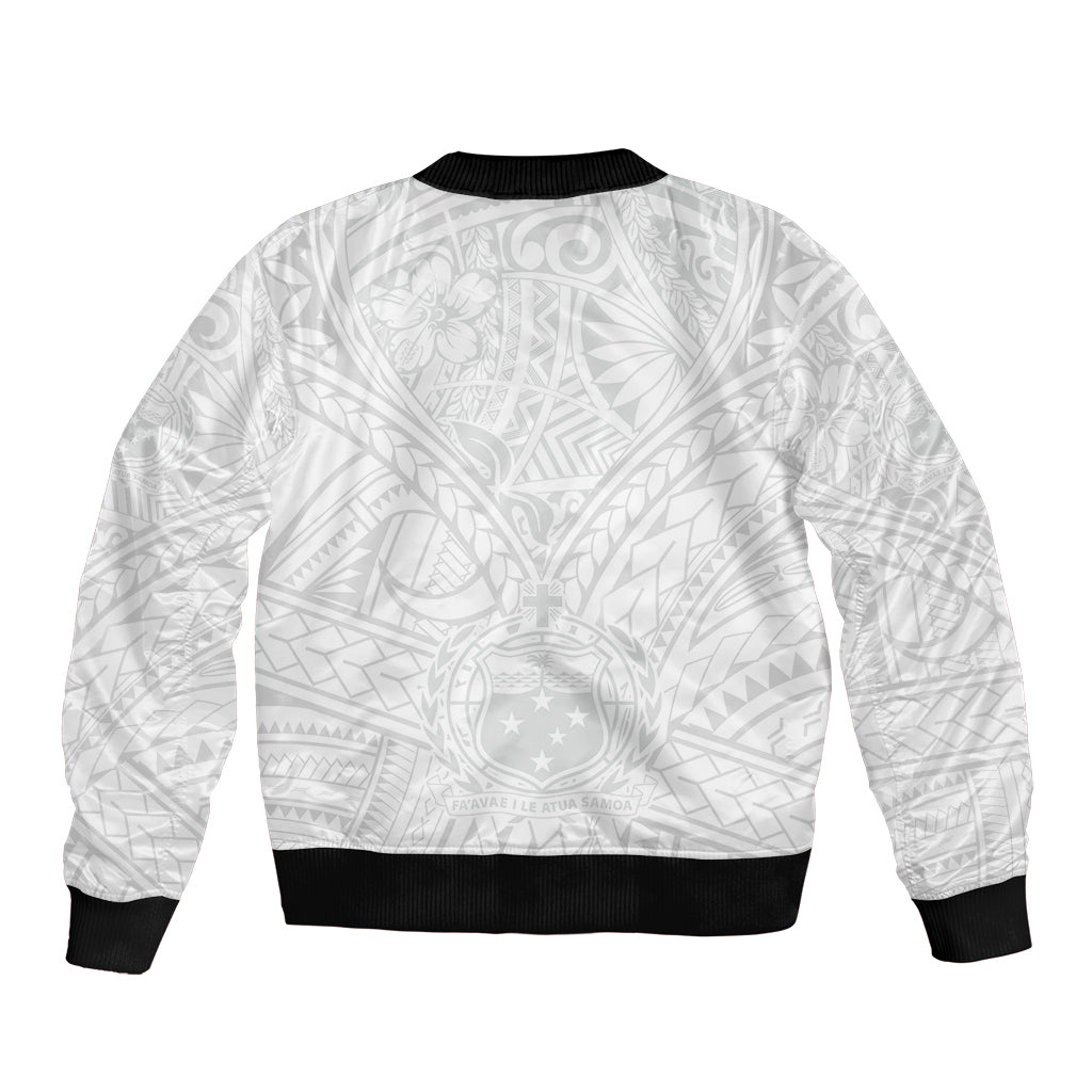 Samoa Lotu Tamaiti Sleeve Zip Bomber Jacket Polynesian White Sunday Simple LT9 - Polynesian Pride