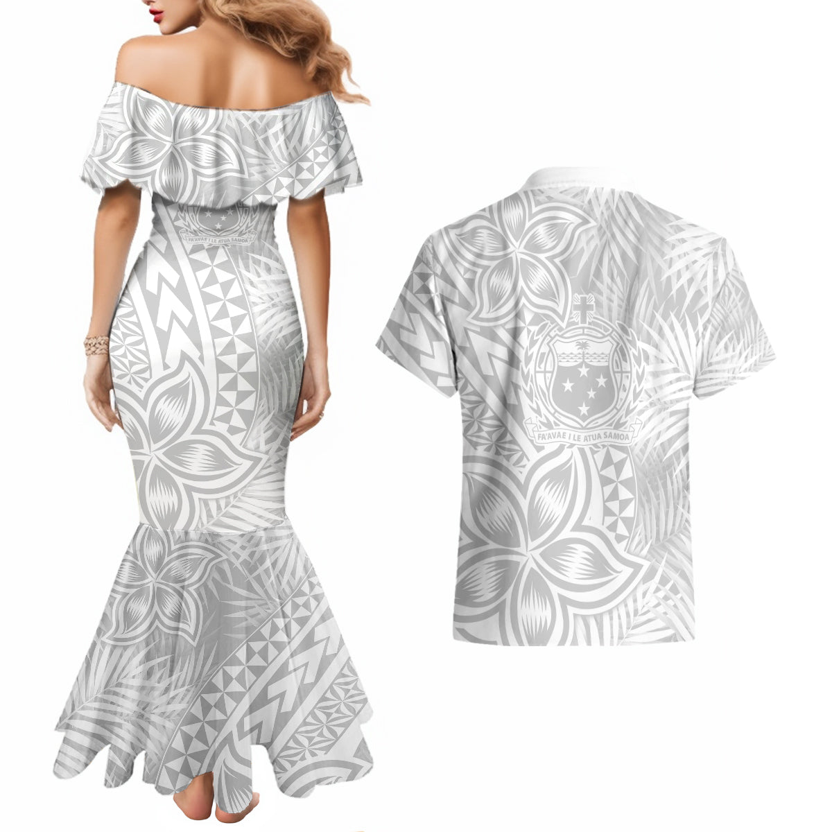 Samoa Lotu Tamait Couples Matching Mermaid Dress and Hawaiian Shirt Tropical Plant White Sunday With Polynesia Pattern LT9 - Polynesian Pride