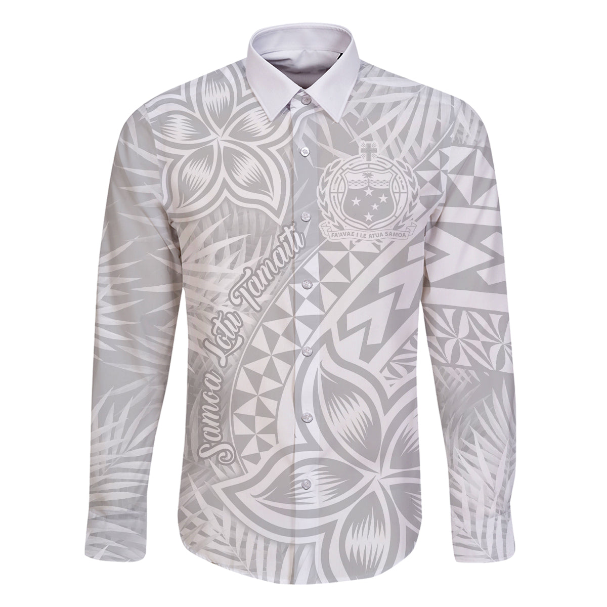 Samoa Lotu Tamait Family Matching Off Shoulder Long Sleeve Dress and Hawaiian Shirt Tropical Plant White Sunday With Polynesia Pattern LT9 Dad's Shirt - Long Sleeve White - Polynesian Pride