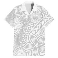 Samoa Lotu Tamait Family Matching Off Shoulder Short Dress and Hawaiian Shirt Tropical Plant White Sunday With Polynesia Pattern LT9 Dad's Shirt - Short Sleeve White - Polynesian Pride