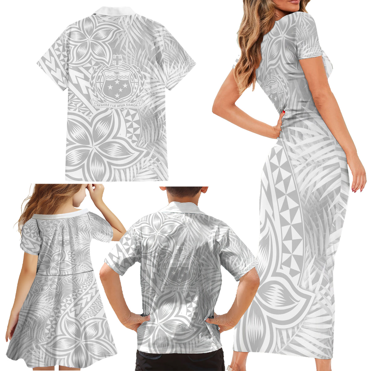Samoa Lotu Tamait Family Matching Short Sleeve Bodycon Dress and Hawaiian Shirt Tropical Plant White Sunday With Polynesia Pattern LT9 - Polynesian Pride