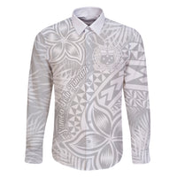 Samoa Lotu Tamait Family Matching Short Sleeve Bodycon Dress and Hawaiian Shirt Tropical Plant White Sunday With Polynesia Pattern LT9 Dad's Shirt - Long Sleeve White - Polynesian Pride