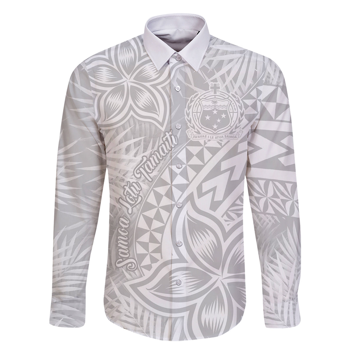 Samoa Lotu Tamait Family Matching Summer Maxi Dress and Hawaiian Shirt Tropical Plant White Sunday With Polynesia Pattern LT9 Dad's Shirt - Long Sleeve White - Polynesian Pride