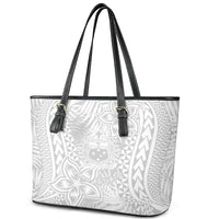 Samoa Lotu Tamait Leather Tote Bag Tropical Plant White Sunday With Polynesia Pattern LT9 - Polynesian Pride