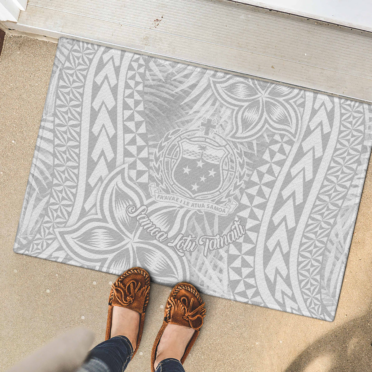 Samoa Lotu Tamait Rubber Doormat Tropical Plant White Sunday With Polynesia Pattern LT9 - Polynesian Pride