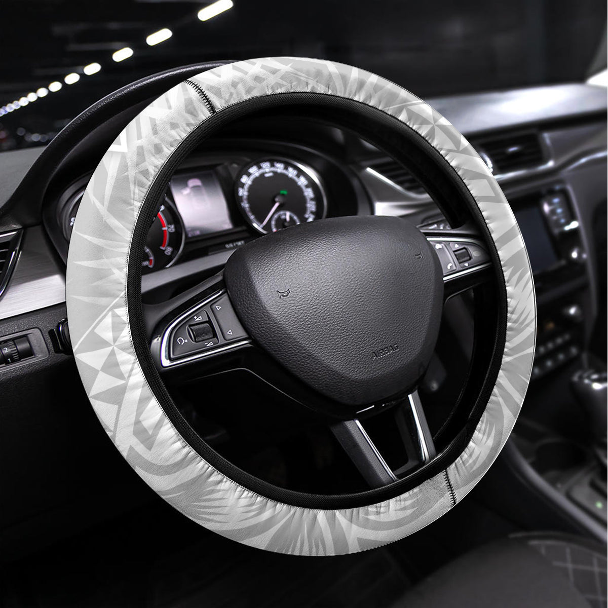 Samoa Lotu Tamait Steering Wheel Cover Tropical Plant White Sunday With Polynesia Pattern LT9 Universal Fit White - Polynesian Pride