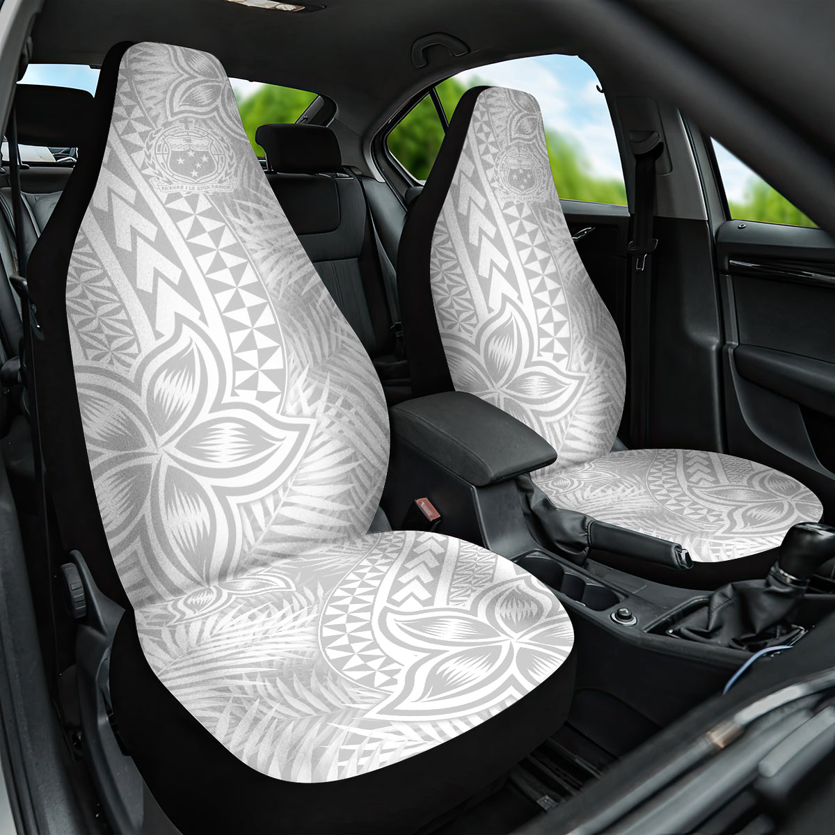 Personalised Samoa Lotu Tamait Car Seat Cover Tropical Plant White Sunday With Polynesia Pattern LT9 One Size White - Polynesian Pride