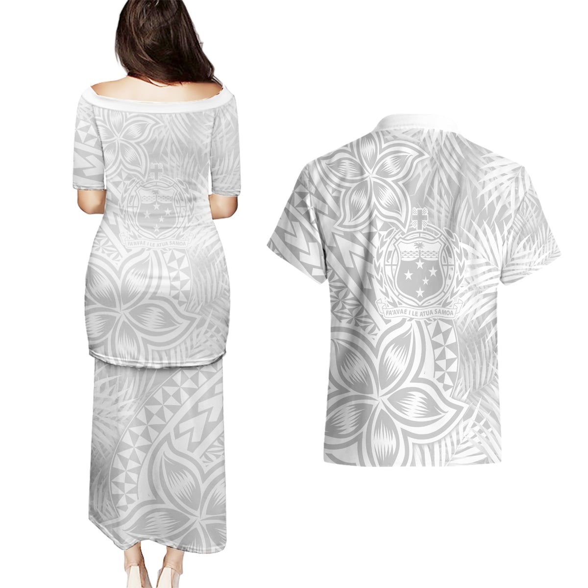 Personalised Samoa Lotu Tamait Couples Matching Puletasi Dress and Hawaiian Shirt Tropical Plant White Sunday With Polynesia Pattern LT9 - Polynesian Pride