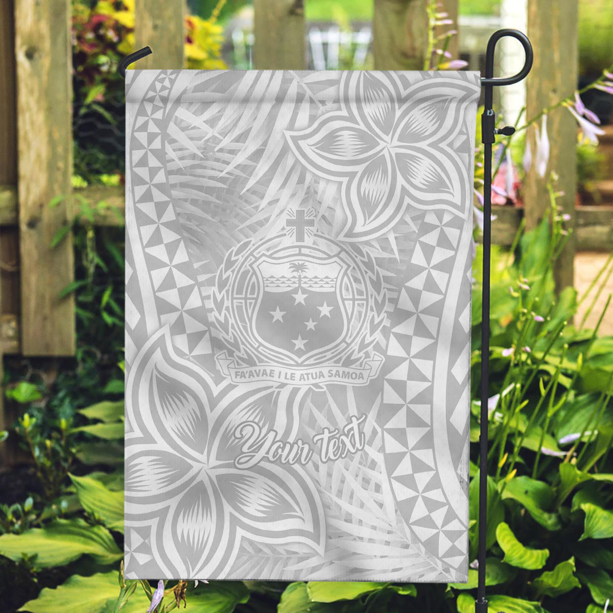 Personalised Samoa Lotu Tamait Garden Flag Tropical Plant White Sunday With Polynesia Pattern LT9 Garden Flag White - Polynesian Pride