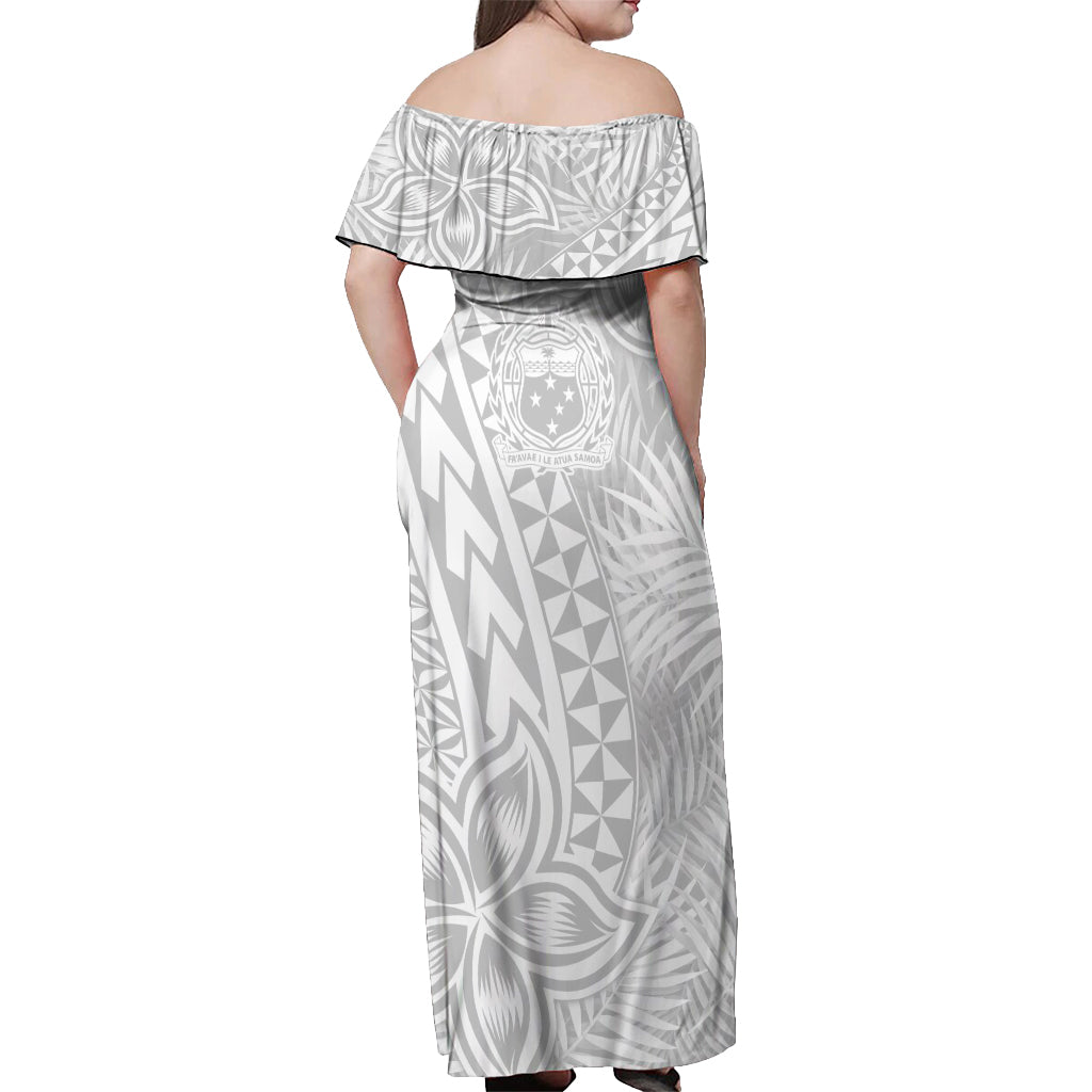 Personalised Samoa Lotu Tamait Off Shoulder Maxi Dress Tropical Plant White Sunday With Polynesia Pattern LT9 - Polynesian Pride