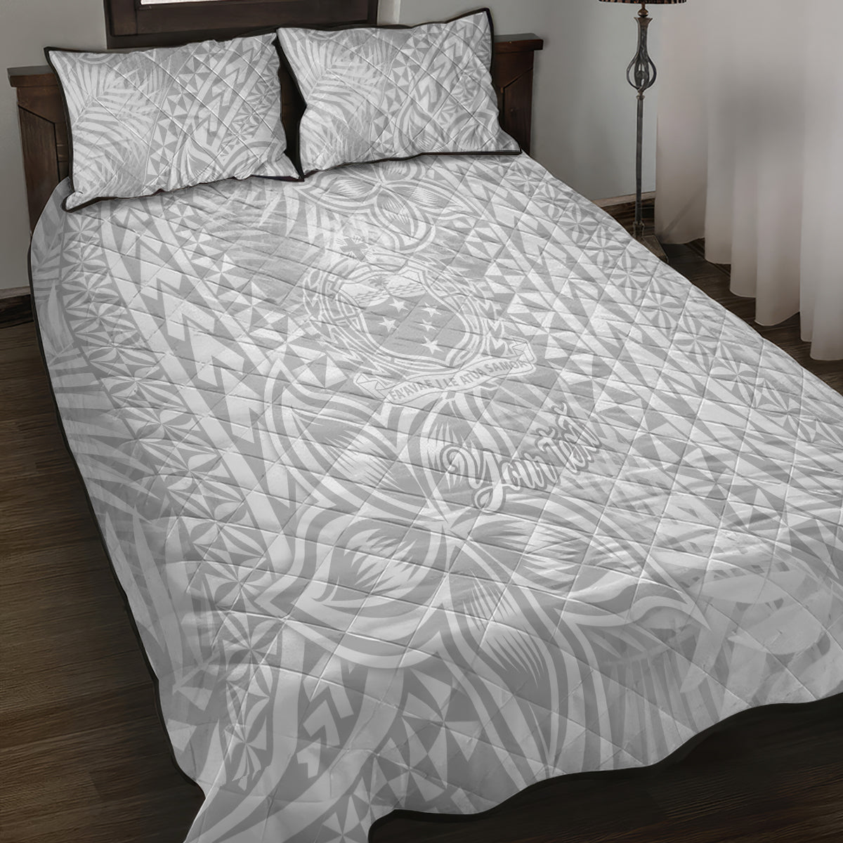 Personalised Samoa Lotu Tamait Quilt Bed Set Tropical Plant White Sunday With Polynesia Pattern LT9 - Polynesian Pride
