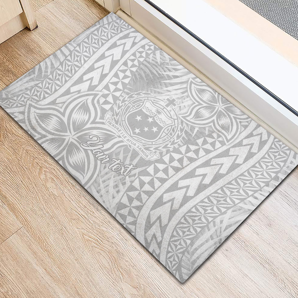 Personalised Samoa Lotu Tamait Rubber Doormat Tropical Plant White Sunday With Polynesia Pattern LT9 - Polynesian Pride