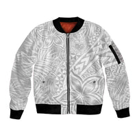 Personalised Samoa Lotu Tamait Sleeve Zip Bomber Jacket Tropical Plant White Sunday With Polynesia Pattern LT9 Unisex White - Polynesian Pride