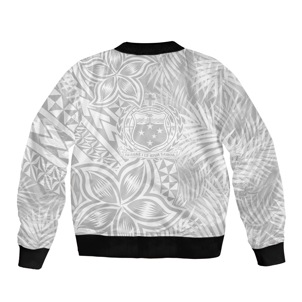 Personalised Samoa Lotu Tamait Sleeve Zip Bomber Jacket Tropical Plant White Sunday With Polynesia Pattern LT9 - Polynesian Pride