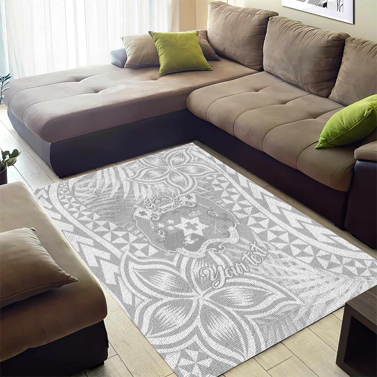 Personalised Tonga White Sunday Area Rug Tropical Plant With Polynesian Pattern LT9 - Polynesian Pride