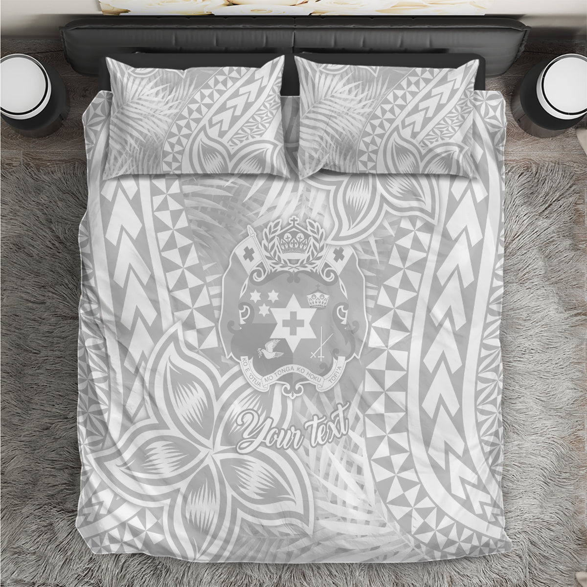 Personalised Tonga White Sunday Bedding Set Tropical Plant With Polynesian Pattern LT9 White - Polynesian Pride