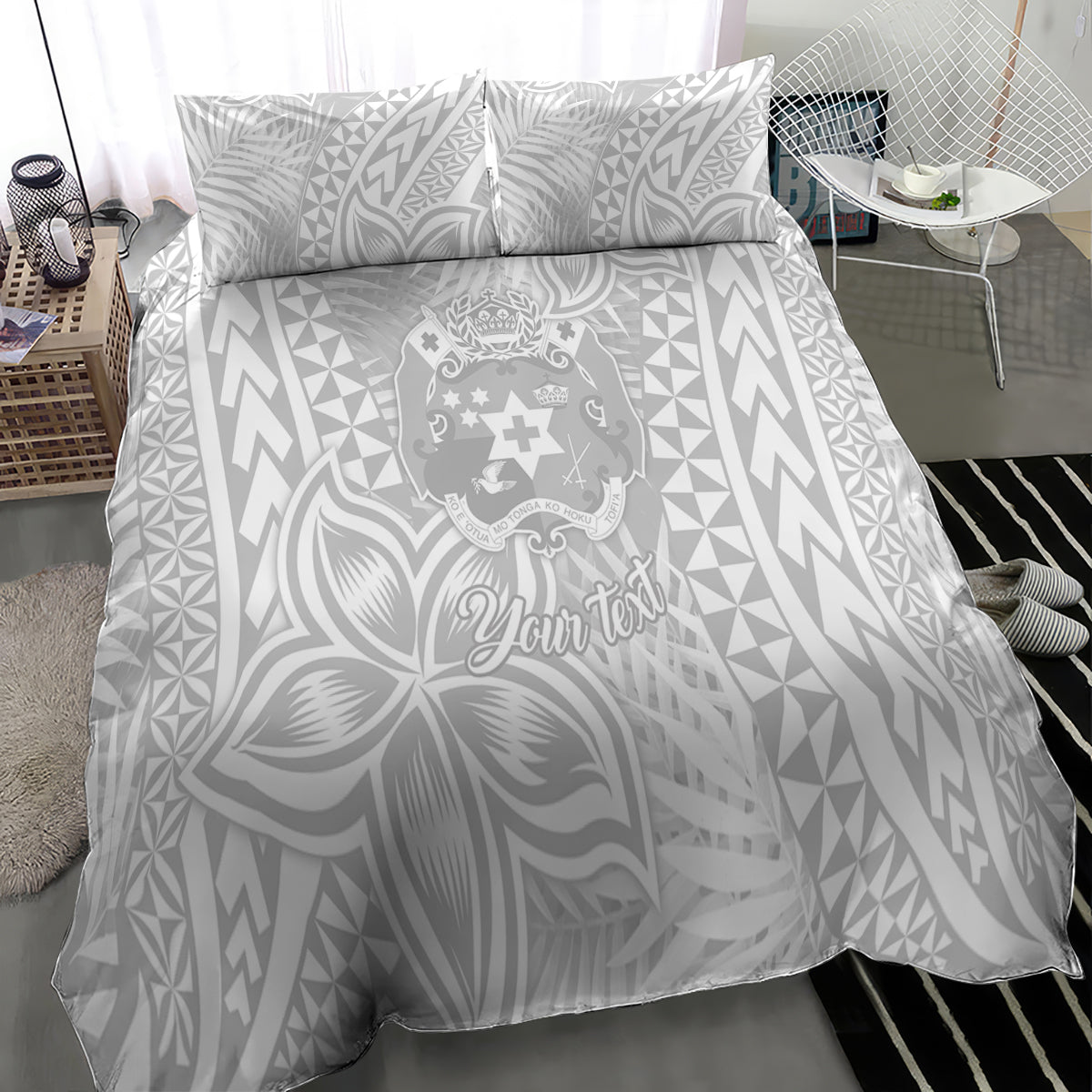 Personalised Tonga White Sunday Bedding Set Tropical Plant With Polynesian Pattern LT9 - Polynesian Pride