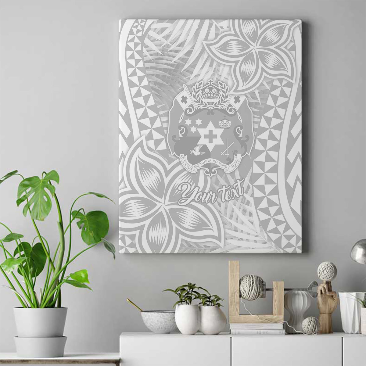 Personalised Tonga White Sunday Canvas Wall Art Tropical Plant With Polynesian Pattern LT9 White - Polynesian Pride