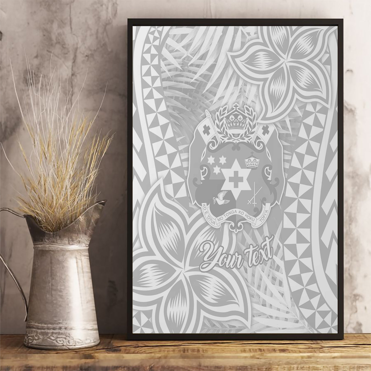 Personalised Tonga White Sunday Canvas Wall Art Tropical Plant With Polynesian Pattern LT9 - Polynesian Pride