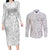 Personalised Tonga White Sunday Couples Matching Long Sleeve Bodycon Dress and Long Sleeve Button Shirts Tropical Plant With Polynesian Pattern LT9 White - Polynesian Pride