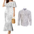 Personalised Tonga White Sunday Couples Matching Mermaid Dress and Long Sleeve Button Shirts Tropical Plant With Polynesian Pattern LT9 White - Polynesian Pride
