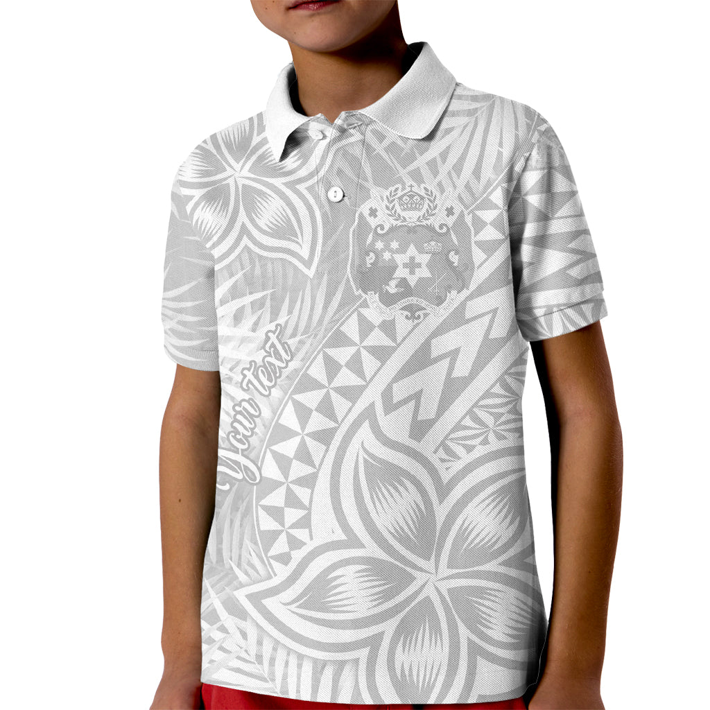 Personalised Tonga White Sunday Kid Polo Shirt Tropical Plant With Polynesian Pattern LT9 Kid White - Polynesian Pride