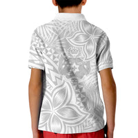 Personalised Tonga White Sunday Kid Polo Shirt Tropical Plant With Polynesian Pattern LT9 - Polynesian Pride
