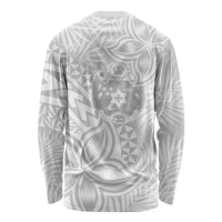 Personalised Tonga White Sunday Long Sleeve Shirt Tropical Plant With Polynesian Pattern LT9 - Polynesian Pride