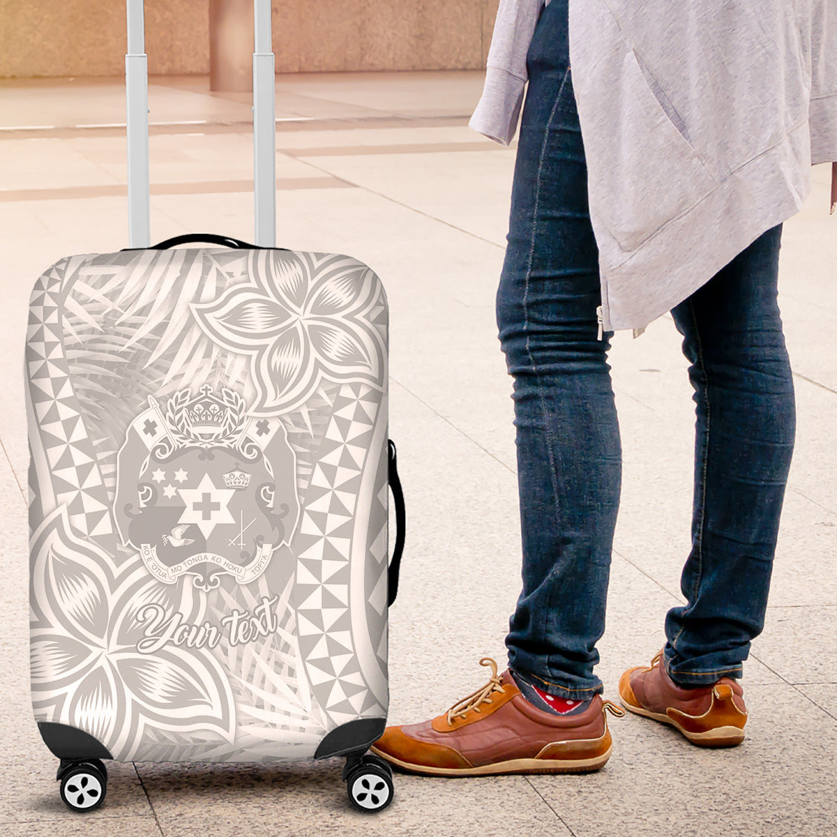 Personalised Tonga White Sunday Luggage Cover Tropical Plant With Polynesian Pattern LT9 White - Polynesian Pride