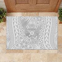 Personalised Tonga White Sunday Rubber Doormat Tropical Plant With Polynesian Pattern LT9 - Polynesian Pride