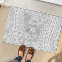 Personalised Tonga White Sunday Rubber Doormat Tropical Plant With Polynesian Pattern LT9 - Polynesian Pride