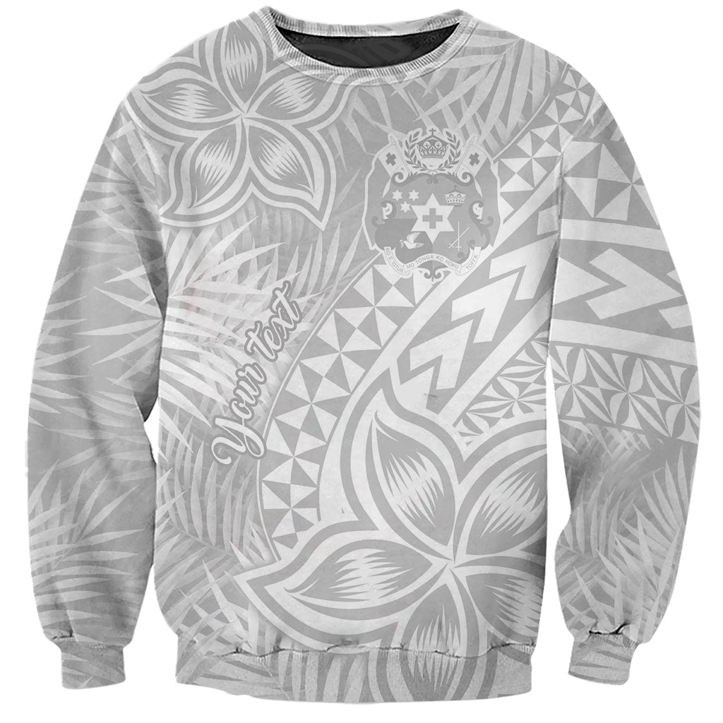 Personalised Tonga White Sunday Sweatshirt Tropical Plant With Polynesian Pattern LT9 Unisex White - Polynesian Pride