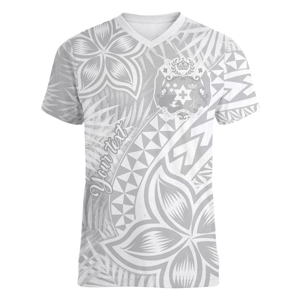 Personalised Tonga White Sunday Women V Neck T Shirt Tropical Plant With Polynesian Pattern LT9 Female White - Polynesian Pride