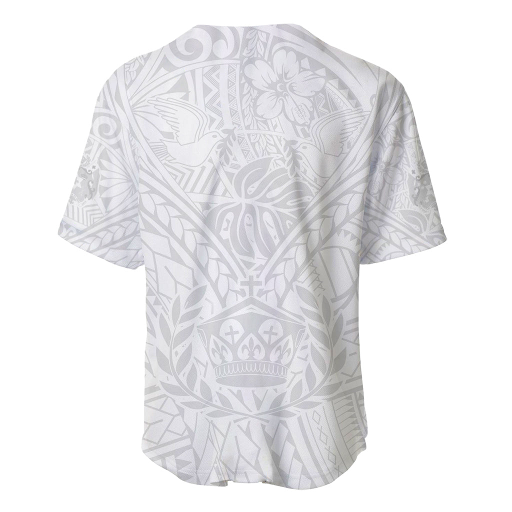 Tonga White Sunday Baseball Jersey Polynesian Plumeria Tribal Simple LT9 - Polynesian Pride