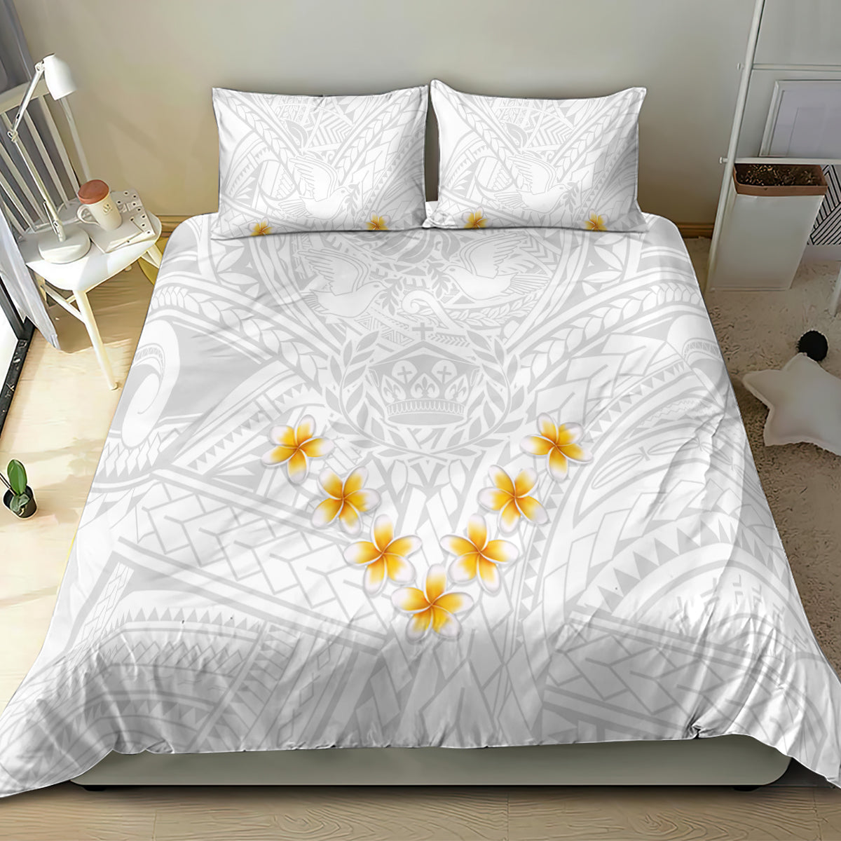 Tonga White Sunday Bedding Set Polynesian Plumeria Tribal Simple LT9 - Polynesian Pride