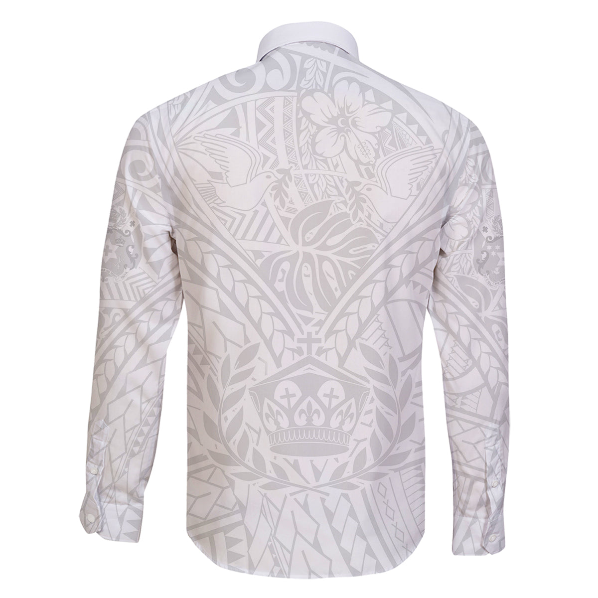 Tonga White Sunday Family Matching Off Shoulder Long Sleeve Dress and Hawaiian Shirt Polynesian Plumeria Tribal Simple LT9 - Polynesian Pride