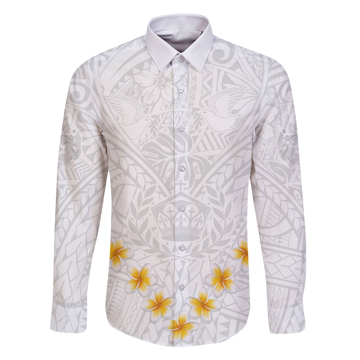 Tonga White Sunday Family Matching Short Sleeve Bodycon Dress and Hawaiian Shirt Polynesian Plumeria Tribal Simple LT9 Dad's Shirt - Long Sleeve White - Polynesian Pride
