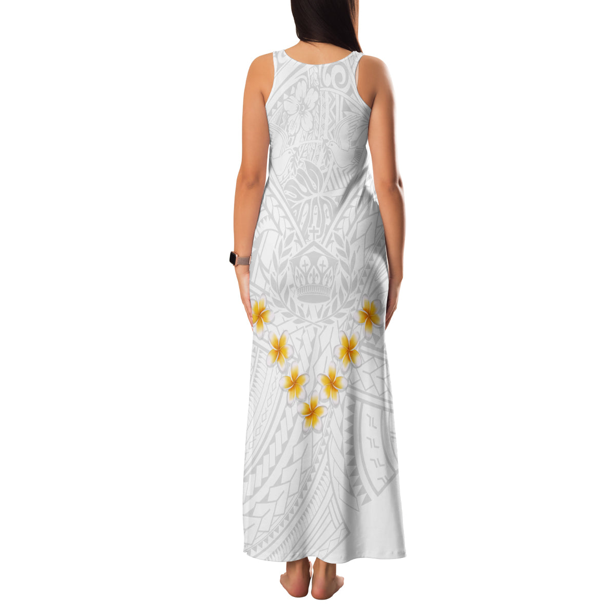 Tonga White Sunday Family Matching Tank Maxi Dress and Hawaiian Shirt Polynesian Plumeria Tribal Simple LT9 - Polynesian Pride