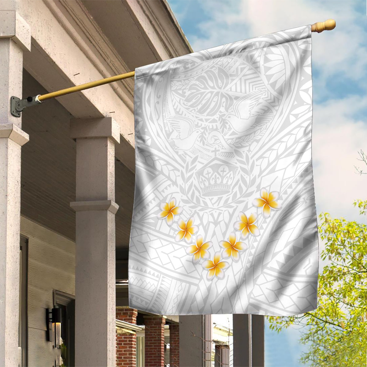 Tonga White Sunday Garden Flag Polynesian Plumeria Tribal Simple LT9 House Flag White - Polynesian Pride