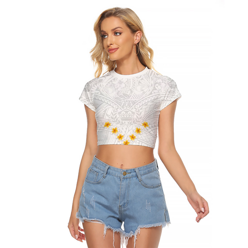Tonga White Sunday Raglan Cropped T Shirt Polynesian Plumeria Tribal Simple LT9 Female White - Polynesian Pride