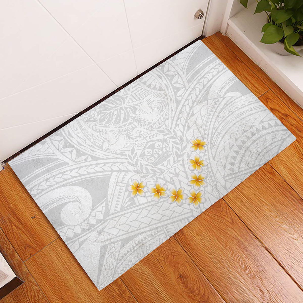 Tonga White Sunday Rubber Doormat Polynesian Plumeria Tribal Simple LT9 White - Polynesian Pride