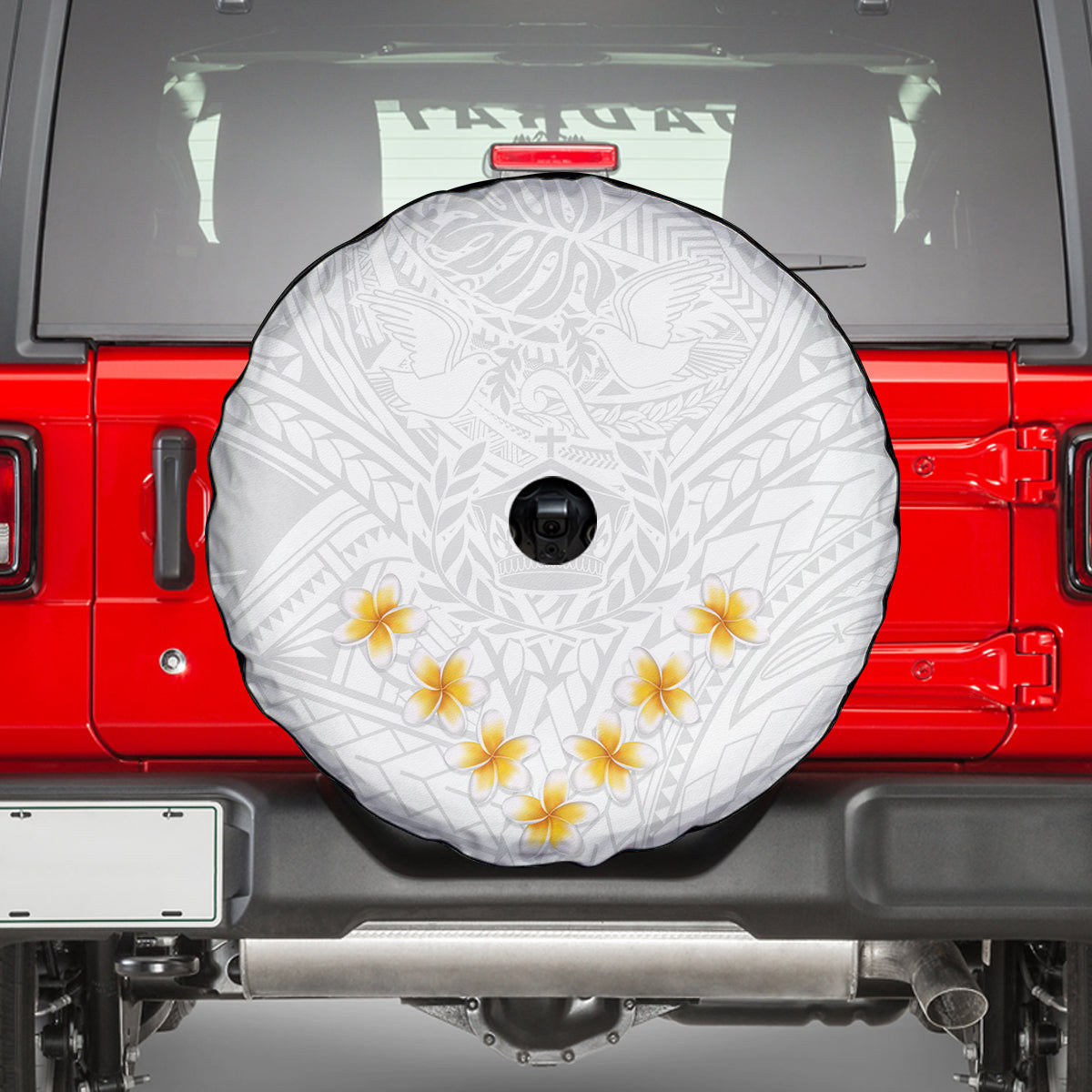 Tonga White Sunday Spare Tire Cover Polynesian Plumeria Tribal Simple LT9 - Polynesian Pride
