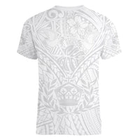 Tonga White Sunday Women V Neck T Shirt Polynesian Plumeria Tribal Simple LT9 - Polynesian Pride