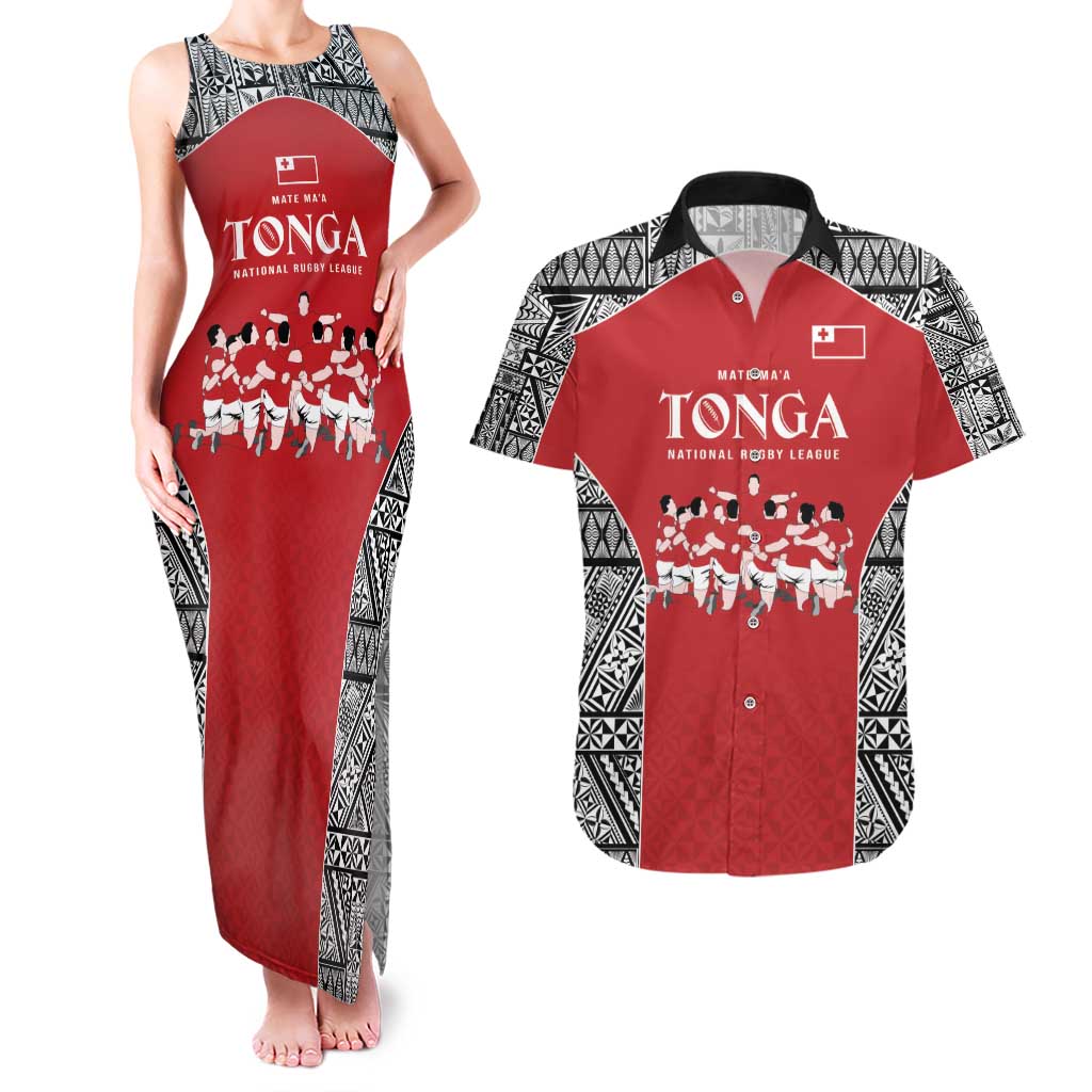 Custom Tonga Rugby Mate Ma'a Couples Matching Tank Maxi Dress and Hawaiian Shirt Tonga XIII Make History Pacific Champions LT9 Red - Polynesian Pride