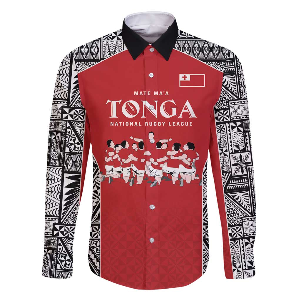 Custom Tonga Rugby Mate Ma'a Family Matching Mermaid Dress and Hawaiian Shirt Tonga XIII Make History Pacific Champions LT9 Dad's Shirt - Long Sleeve Red - Polynesian Pride