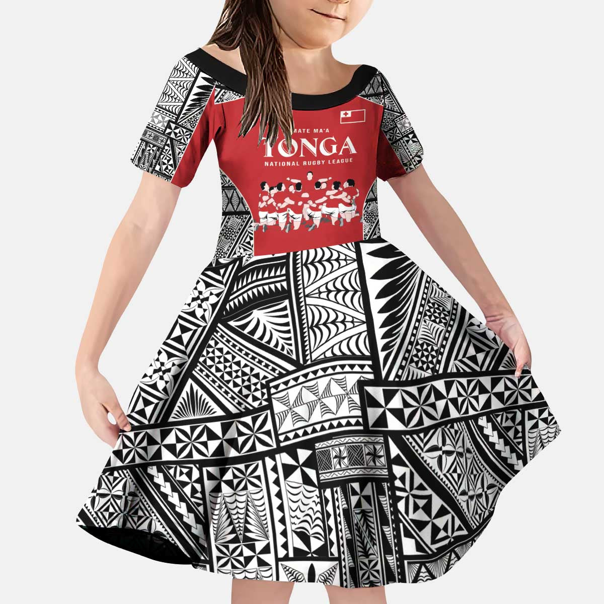 Custom Tonga Rugby Mate Ma'a Kid Short Sleeve Dress Tonga XIII Make History Pacific Champions LT9 KID Red - Polynesian Pride