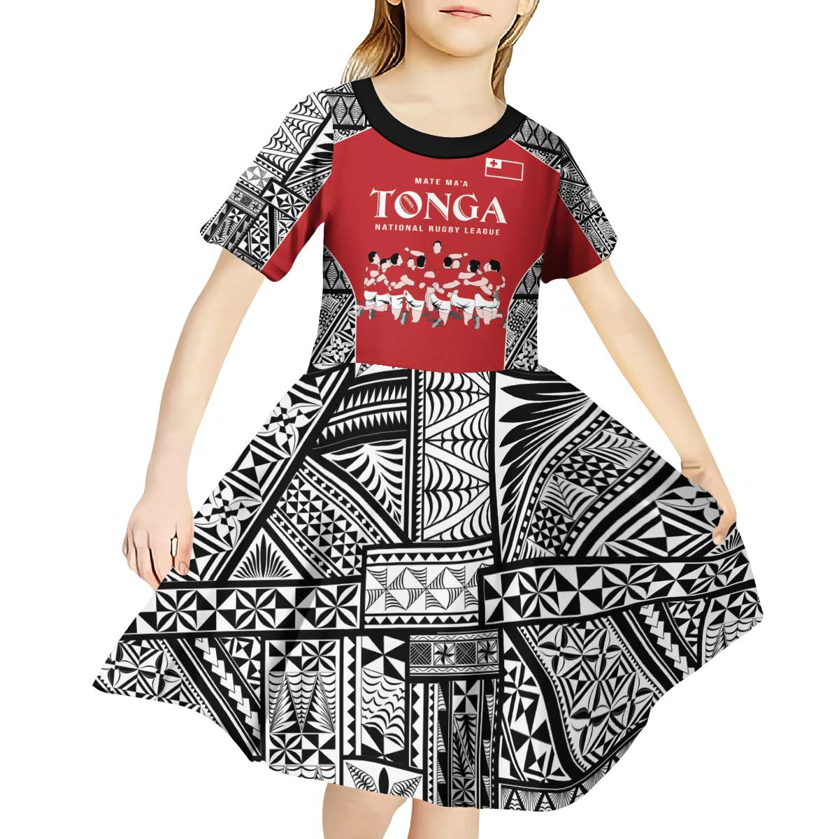 Custom Tonga Rugby Mate Ma'a Kid Short Sleeve Dress Tonga XIII Make History Pacific Champions