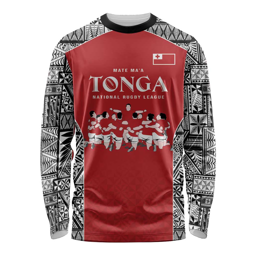 Custom Tonga Rugby Mate Ma'a Long Sleeve Shirt Tonga XIII Make History Pacific Champions LT9 Unisex Red - Polynesian Pride